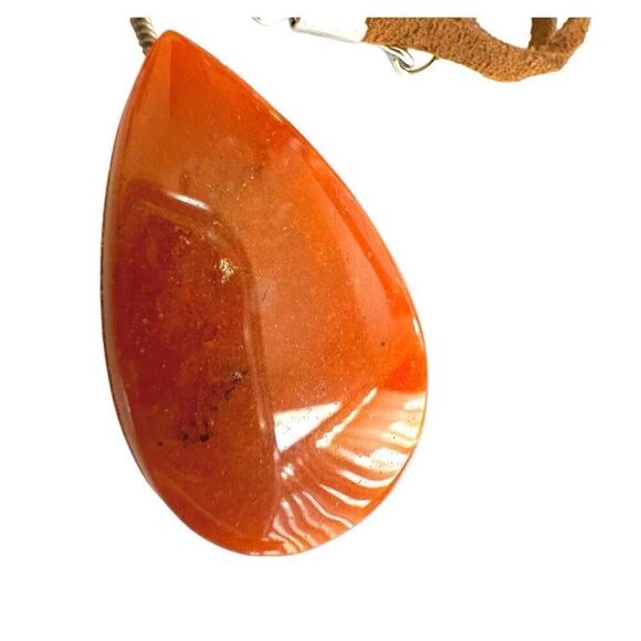 Carnelian teardrop pendant necklace on  brown cord - Picture 7 of 9